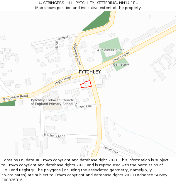4, STRINGERS HILL, PYTCHLEY, KETTERING, NN14 1EU: Location map and indicative extent of plot