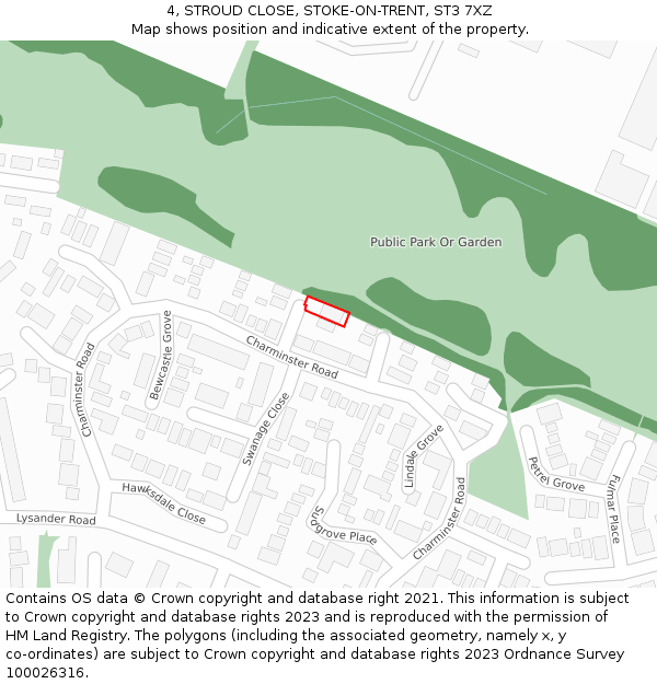 4, STROUD CLOSE, STOKE-ON-TRENT, ST3 7XZ: Location map and indicative extent of plot