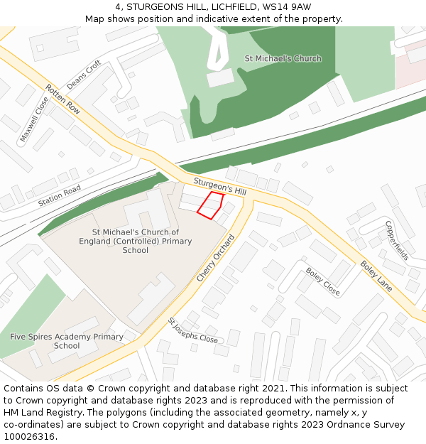 4, STURGEONS HILL, LICHFIELD, WS14 9AW: Location map and indicative extent of plot