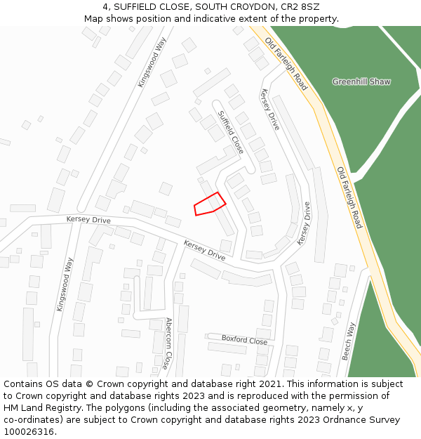 4, SUFFIELD CLOSE, SOUTH CROYDON, CR2 8SZ: Location map and indicative extent of plot