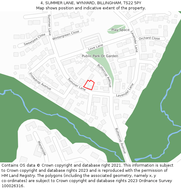4, SUMMER LANE, WYNYARD, BILLINGHAM, TS22 5PY: Location map and indicative extent of plot