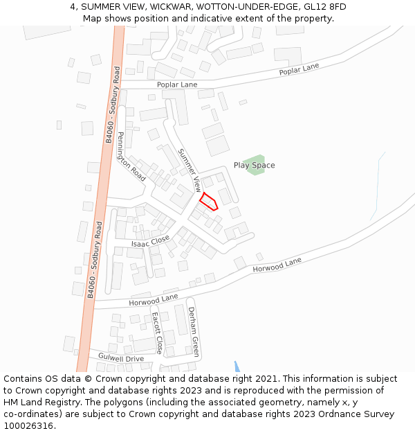 4, SUMMER VIEW, WICKWAR, WOTTON-UNDER-EDGE, GL12 8FD: Location map and indicative extent of plot