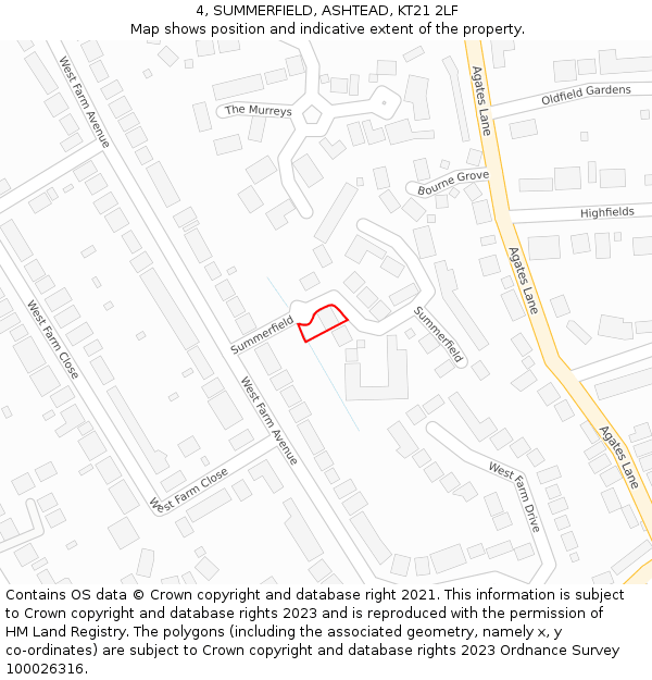 4, SUMMERFIELD, ASHTEAD, KT21 2LF: Location map and indicative extent of plot