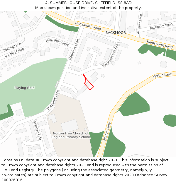 4, SUMMERHOUSE DRIVE, SHEFFIELD, S8 8AD: Location map and indicative extent of plot