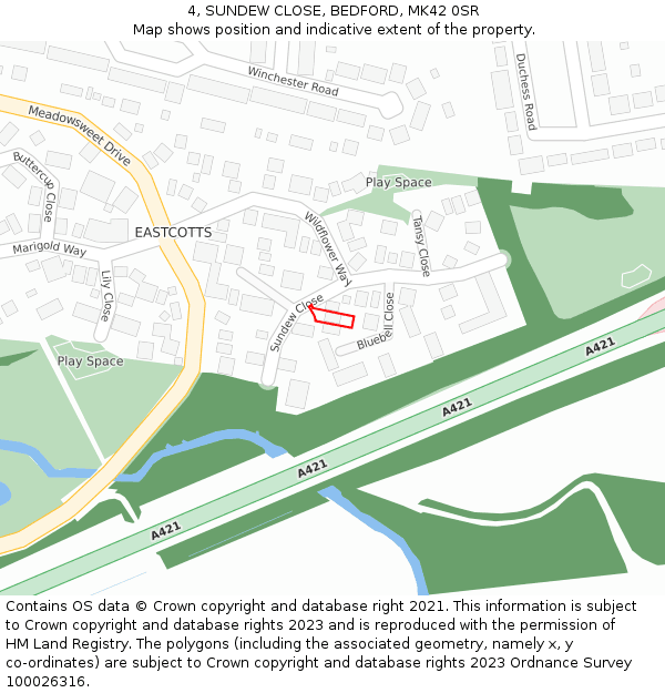 4, SUNDEW CLOSE, BEDFORD, MK42 0SR: Location map and indicative extent of plot