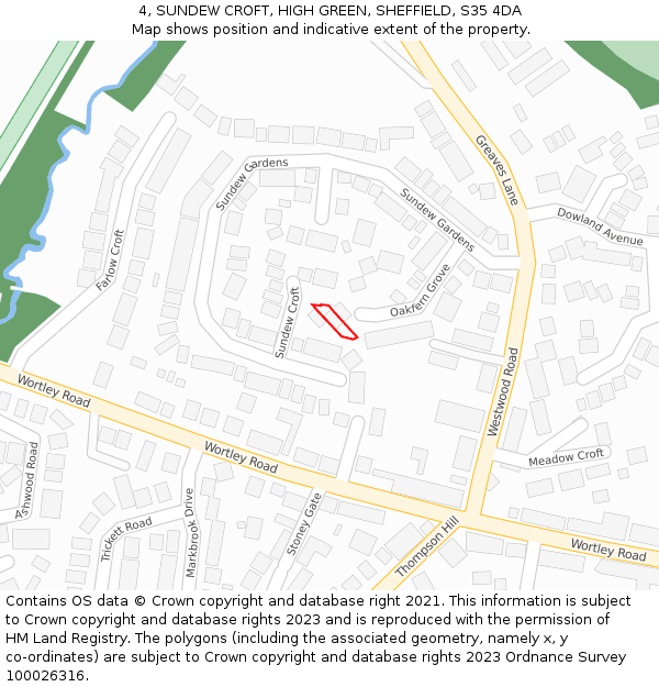 4, SUNDEW CROFT, HIGH GREEN, SHEFFIELD, S35 4DA: Location map and indicative extent of plot