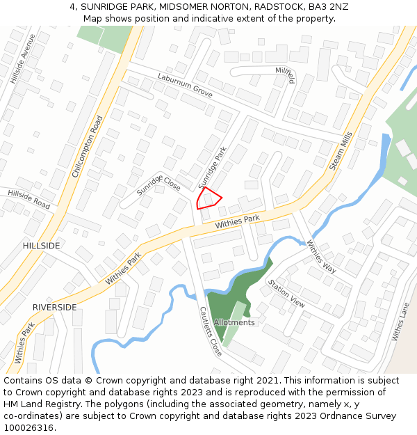4, SUNRIDGE PARK, MIDSOMER NORTON, RADSTOCK, BA3 2NZ: Location map and indicative extent of plot