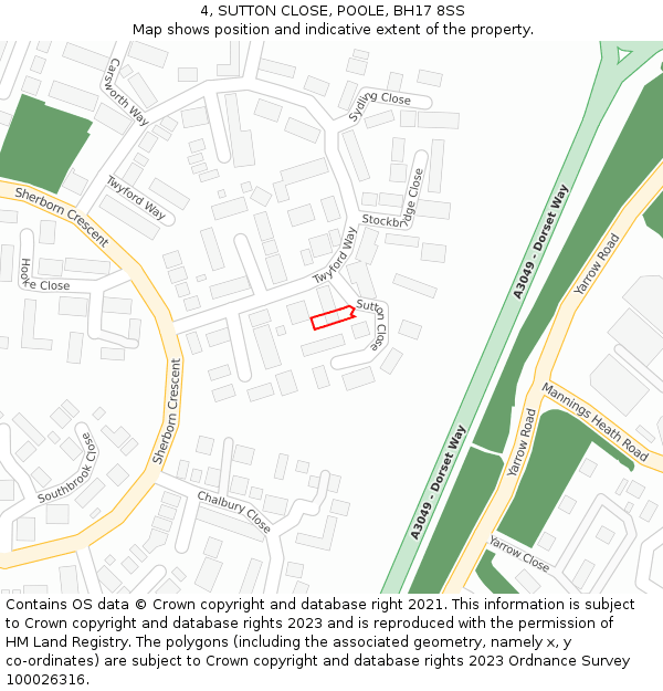 4, SUTTON CLOSE, POOLE, BH17 8SS: Location map and indicative extent of plot