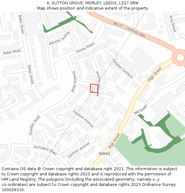 4, SUTTON GROVE, MORLEY, LEEDS, LS27 0RW: Location map and indicative extent of plot