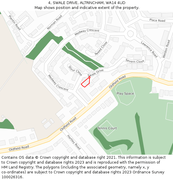 4, SWALE DRIVE, ALTRINCHAM, WA14 4UD: Location map and indicative extent of plot