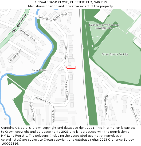 4, SWALEBANK CLOSE, CHESTERFIELD, S40 2US: Location map and indicative extent of plot