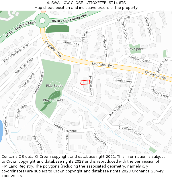 4, SWALLOW CLOSE, UTTOXETER, ST14 8TS: Location map and indicative extent of plot