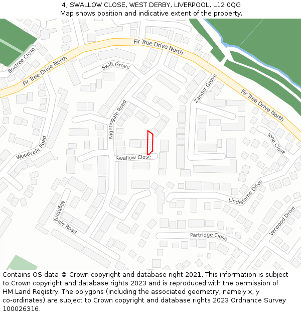 4, SWALLOW CLOSE, WEST DERBY, LIVERPOOL, L12 0QG: Location map and indicative extent of plot