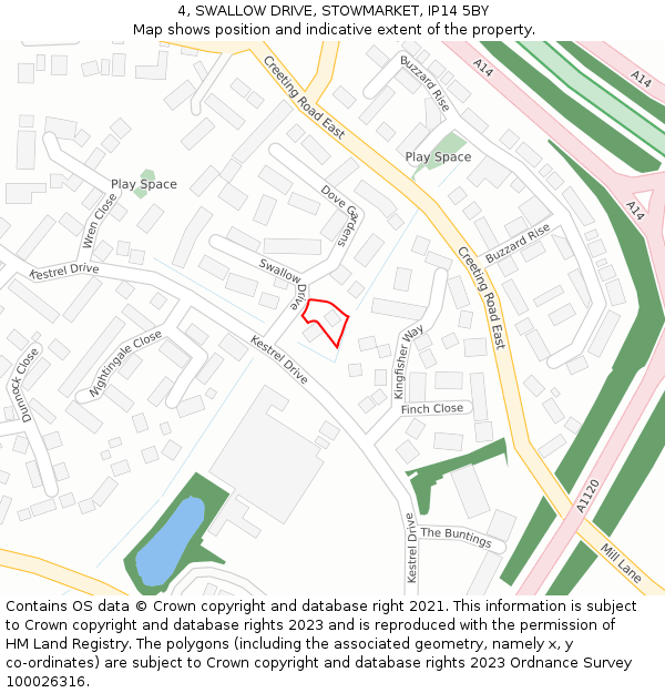 4, SWALLOW DRIVE, STOWMARKET, IP14 5BY: Location map and indicative extent of plot