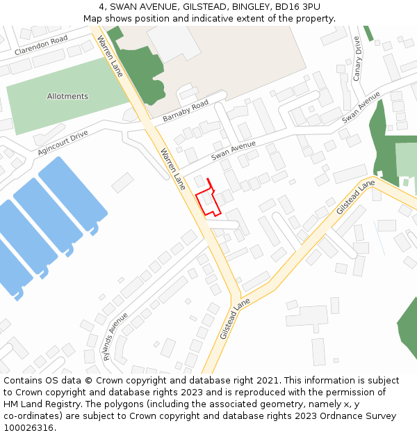 4, SWAN AVENUE, GILSTEAD, BINGLEY, BD16 3PU: Location map and indicative extent of plot