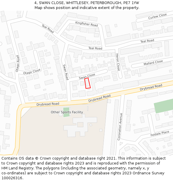 4, SWAN CLOSE, WHITTLESEY, PETERBOROUGH, PE7 1YW: Location map and indicative extent of plot