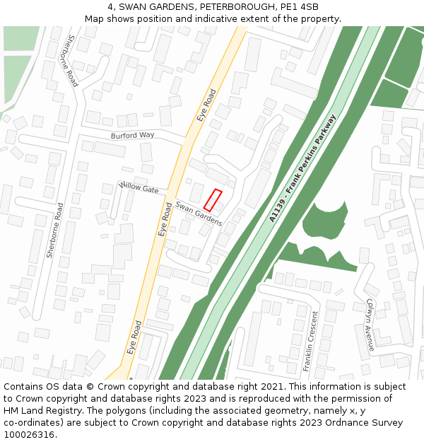 4, SWAN GARDENS, PETERBOROUGH, PE1 4SB: Location map and indicative extent of plot