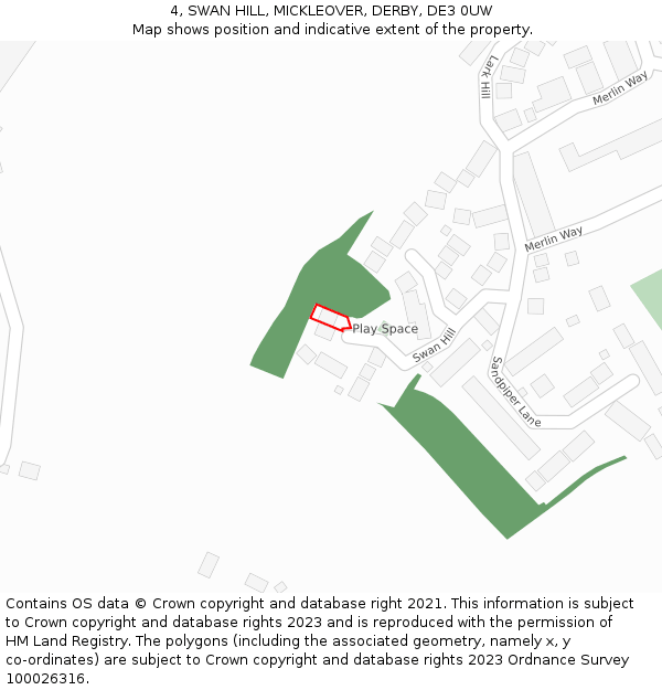 4, SWAN HILL, MICKLEOVER, DERBY, DE3 0UW: Location map and indicative extent of plot