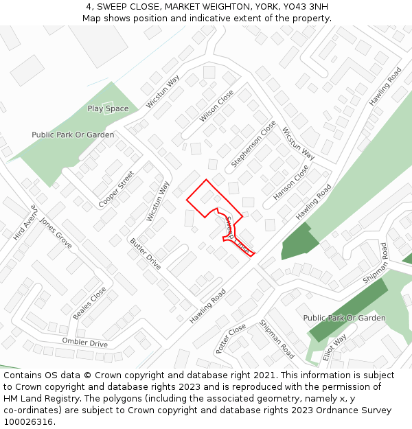 4, SWEEP CLOSE, MARKET WEIGHTON, YORK, YO43 3NH: Location map and indicative extent of plot