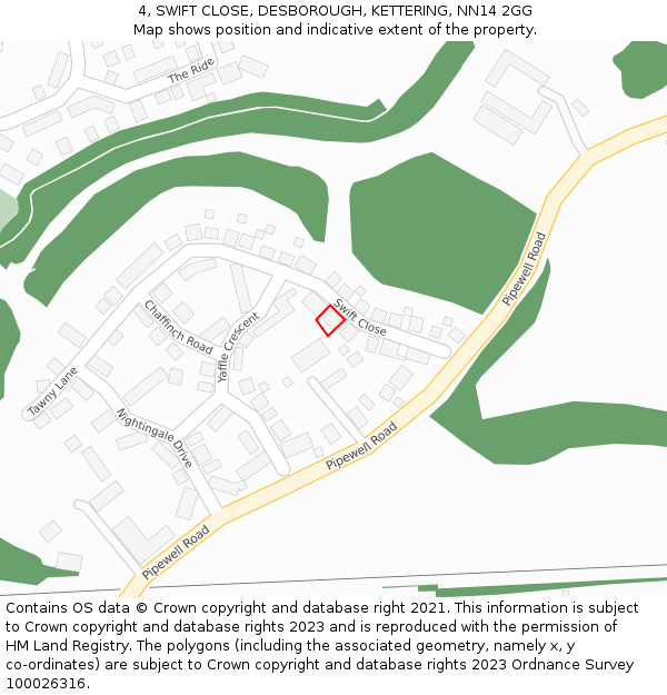 4, SWIFT CLOSE, DESBOROUGH, KETTERING, NN14 2GG: Location map and indicative extent of plot