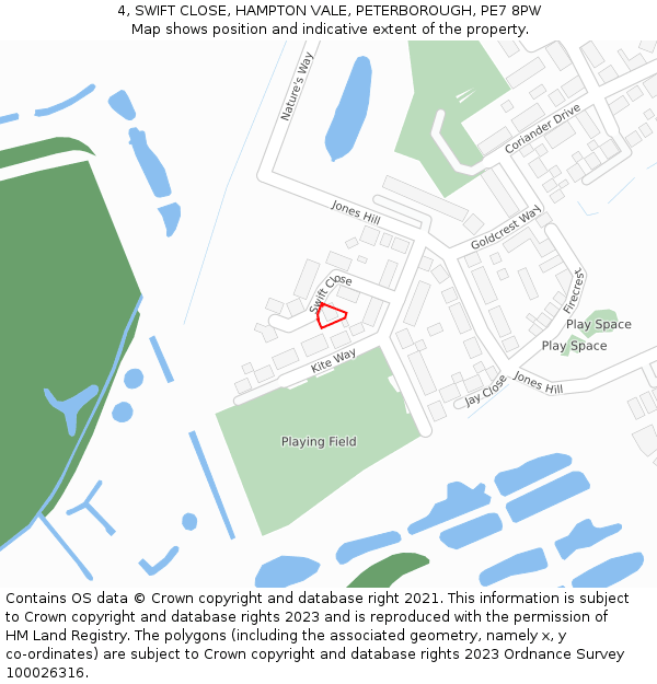 4, SWIFT CLOSE, HAMPTON VALE, PETERBOROUGH, PE7 8PW: Location map and indicative extent of plot