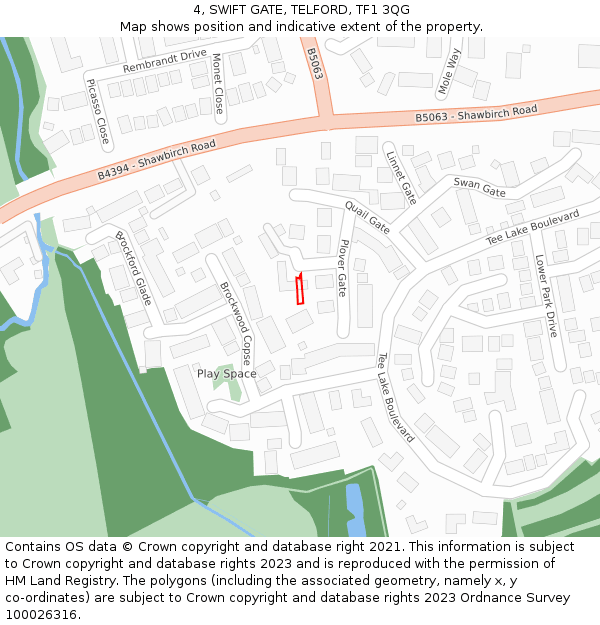 4, SWIFT GATE, TELFORD, TF1 3QG: Location map and indicative extent of plot