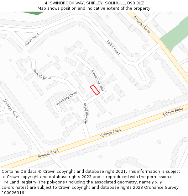 4, SWINBROOK WAY, SHIRLEY, SOLIHULL, B90 3LZ: Location map and indicative extent of plot