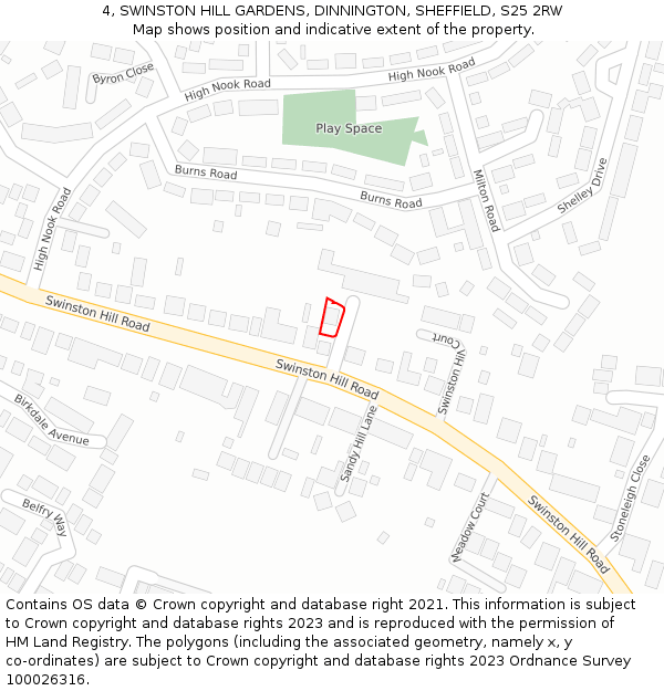 4, SWINSTON HILL GARDENS, DINNINGTON, SHEFFIELD, S25 2RW: Location map and indicative extent of plot