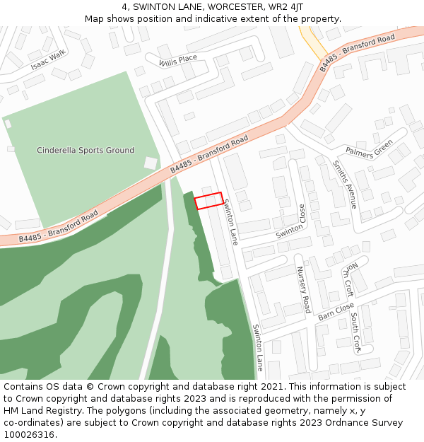 4, SWINTON LANE, WORCESTER, WR2 4JT: Location map and indicative extent of plot