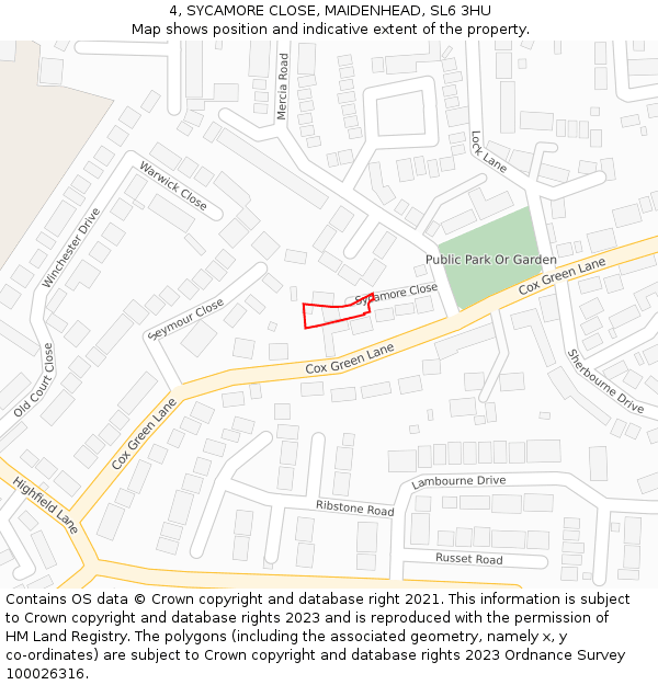 4, SYCAMORE CLOSE, MAIDENHEAD, SL6 3HU: Location map and indicative extent of plot