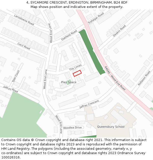 4, SYCAMORE CRESCENT, ERDINGTON, BIRMINGHAM, B24 8DF: Location map and indicative extent of plot