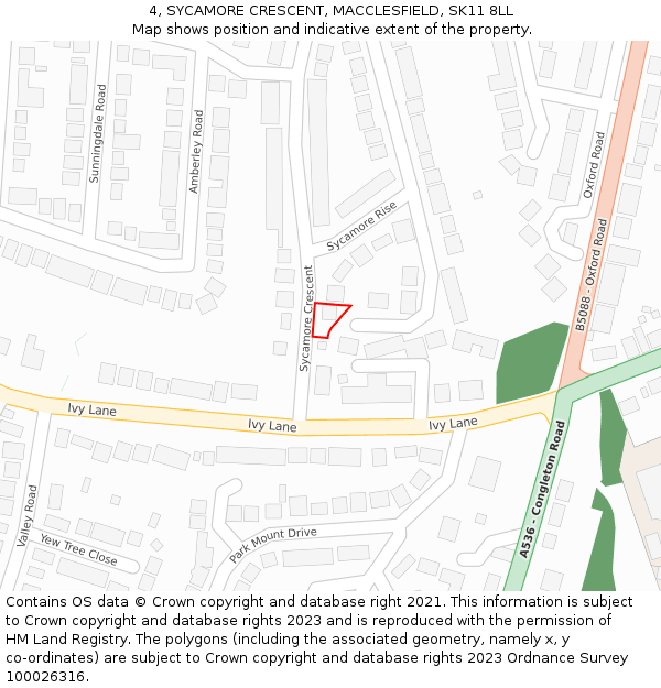 4, SYCAMORE CRESCENT, MACCLESFIELD, SK11 8LL: Location map and indicative extent of plot