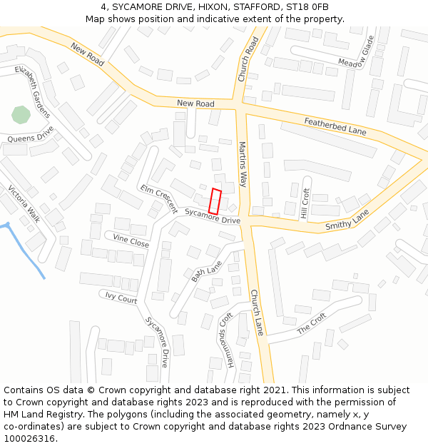 4, SYCAMORE DRIVE, HIXON, STAFFORD, ST18 0FB: Location map and indicative extent of plot