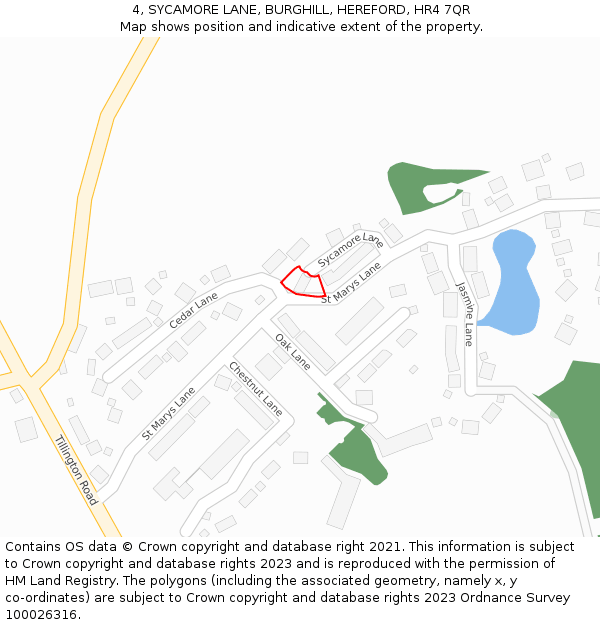 4, SYCAMORE LANE, BURGHILL, HEREFORD, HR4 7QR: Location map and indicative extent of plot