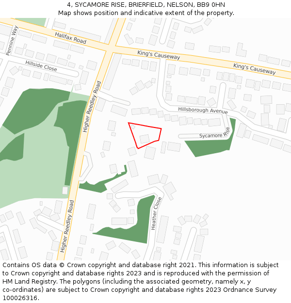 4, SYCAMORE RISE, BRIERFIELD, NELSON, BB9 0HN: Location map and indicative extent of plot