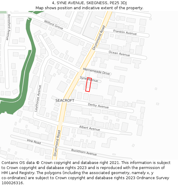 4, SYNE AVENUE, SKEGNESS, PE25 3DJ: Location map and indicative extent of plot
