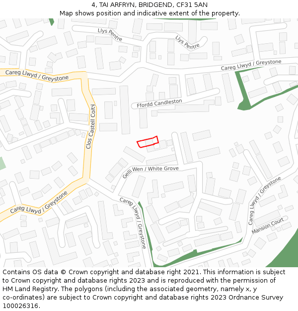 4, TAI ARFRYN, BRIDGEND, CF31 5AN: Location map and indicative extent of plot