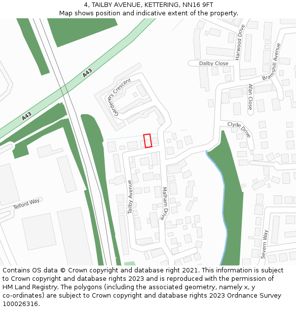 4, TAILBY AVENUE, KETTERING, NN16 9FT: Location map and indicative extent of plot