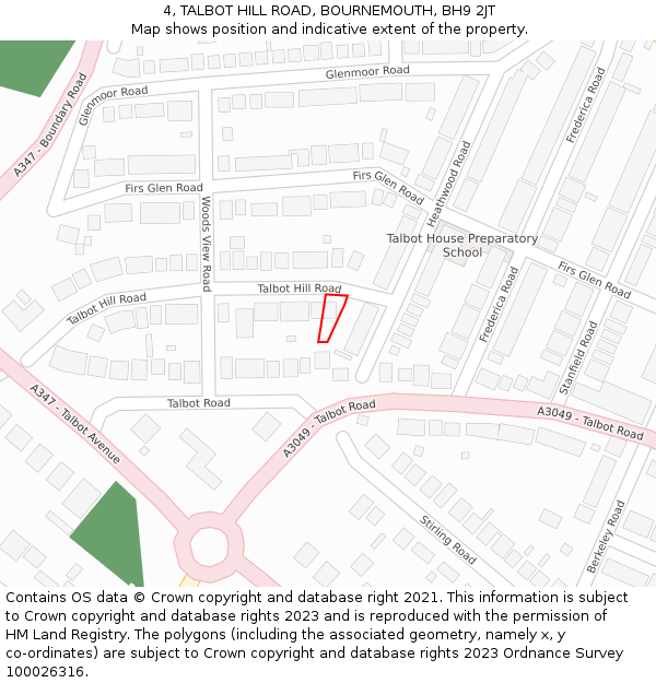 4, TALBOT HILL ROAD, BOURNEMOUTH, BH9 2JT: Location map and indicative extent of plot