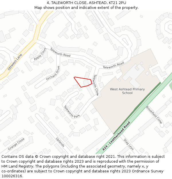 4, TALEWORTH CLOSE, ASHTEAD, KT21 2PU: Location map and indicative extent of plot