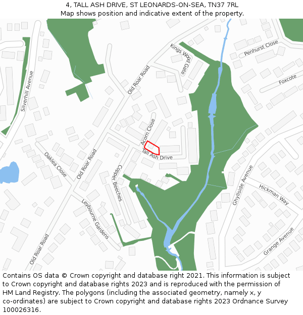 4, TALL ASH DRIVE, ST LEONARDS-ON-SEA, TN37 7RL: Location map and indicative extent of plot