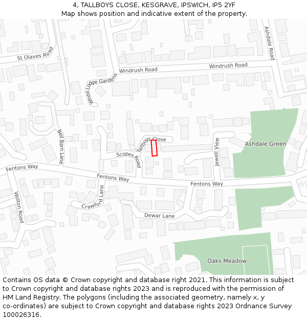4, TALLBOYS CLOSE, KESGRAVE, IPSWICH, IP5 2YF: Location map and indicative extent of plot