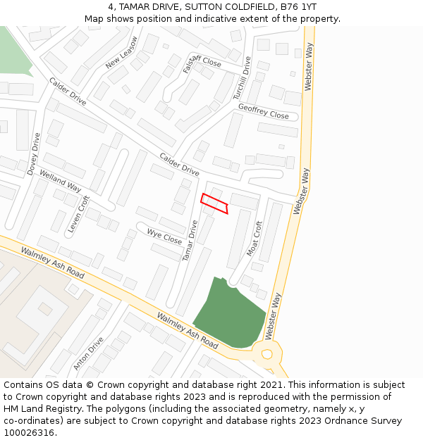 4, TAMAR DRIVE, SUTTON COLDFIELD, B76 1YT: Location map and indicative extent of plot