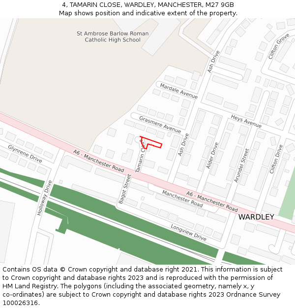 4, TAMARIN CLOSE, WARDLEY, MANCHESTER, M27 9GB: Location map and indicative extent of plot