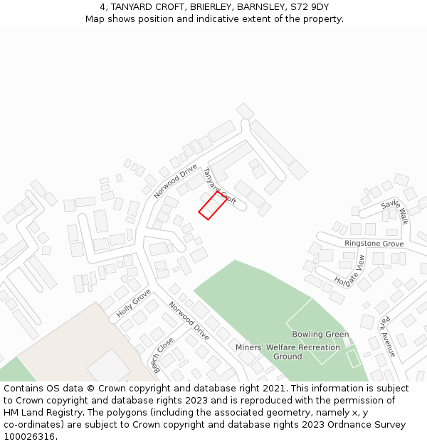 4, TANYARD CROFT, BRIERLEY, BARNSLEY, S72 9DY: Location map and indicative extent of plot