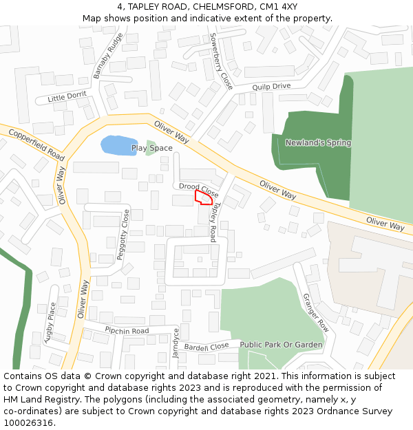 4, TAPLEY ROAD, CHELMSFORD, CM1 4XY: Location map and indicative extent of plot