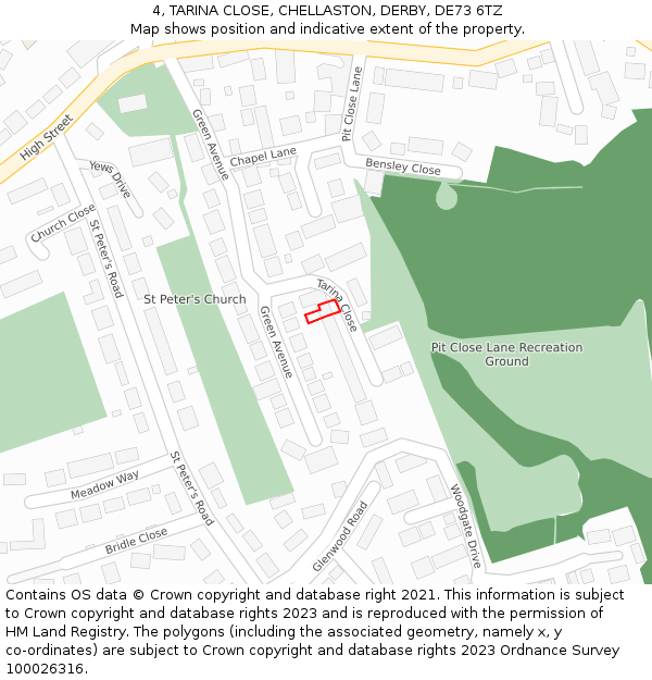 4, TARINA CLOSE, CHELLASTON, DERBY, DE73 6TZ: Location map and indicative extent of plot