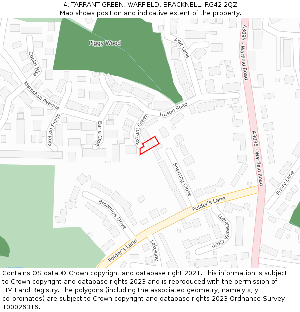 4, TARRANT GREEN, WARFIELD, BRACKNELL, RG42 2QZ: Location map and indicative extent of plot