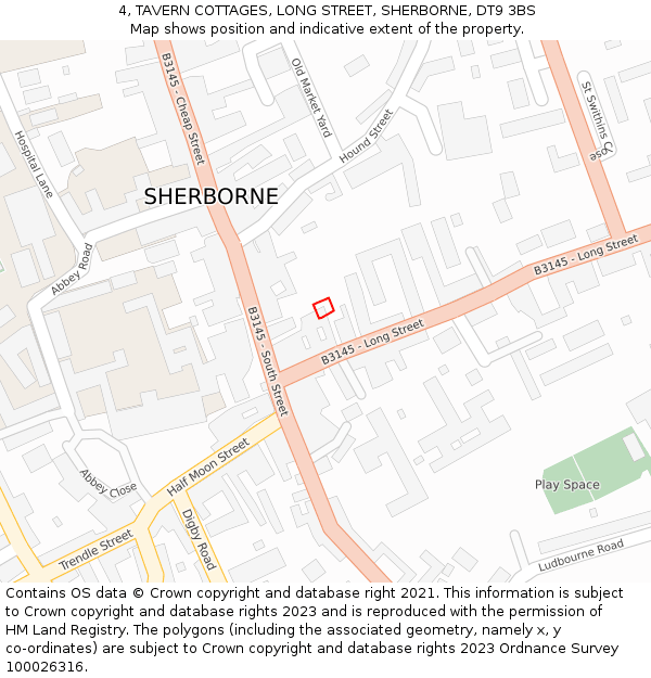 4, TAVERN COTTAGES, LONG STREET, SHERBORNE, DT9 3BS: Location map and indicative extent of plot
