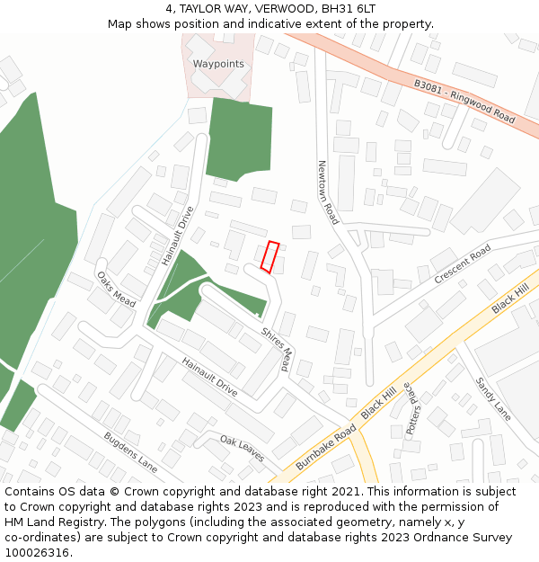 4, TAYLOR WAY, VERWOOD, BH31 6LT: Location map and indicative extent of plot